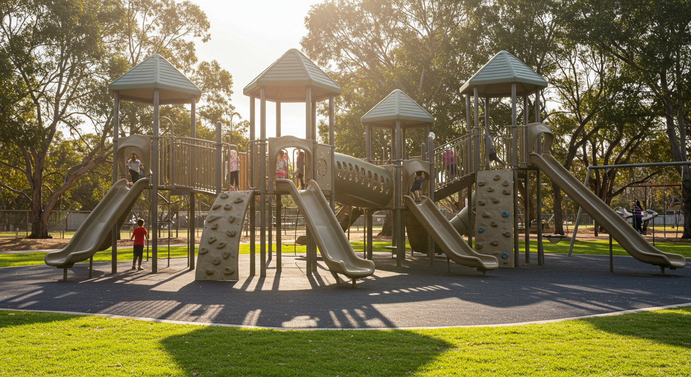 Children playing on Sunnyville playground equipment